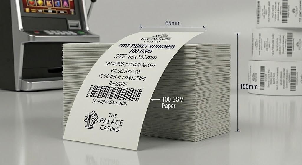 TITO TICKET VOUCHER FOR CASINO SLOT MACHINE 100 GSM 65*155MM