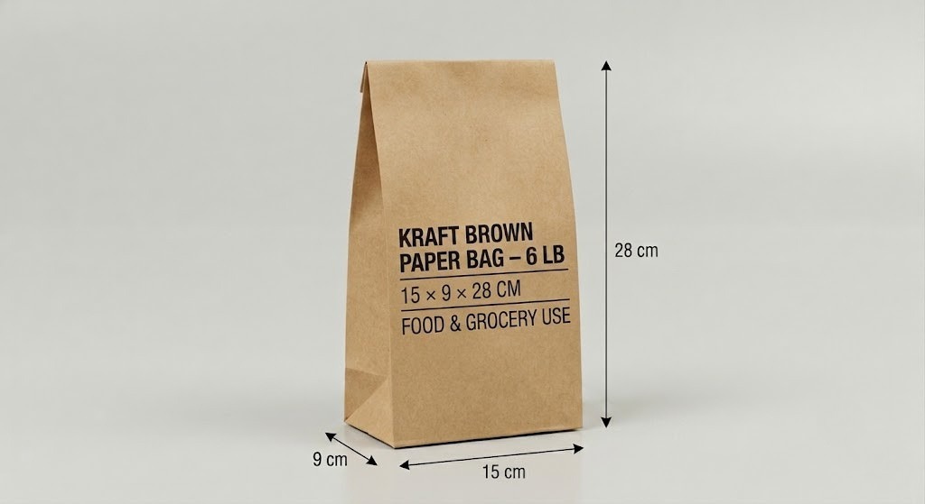Kraft Brown Paper Bag – 6 lb | 15 × 9 × 28 cm | Food & Grocery Use