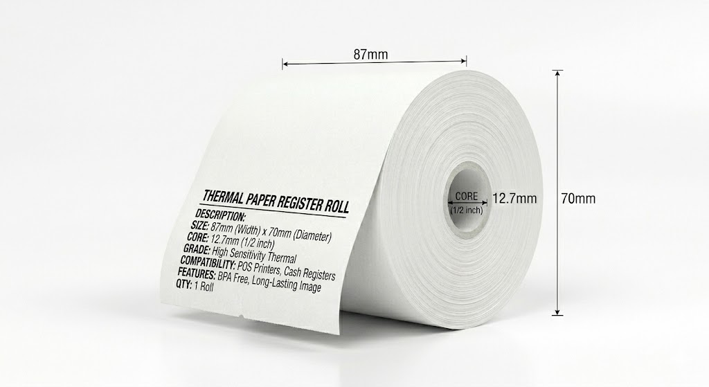THERMAL PAPER DESCRIPTION FOR 87*70 MM REGISTER ROLL