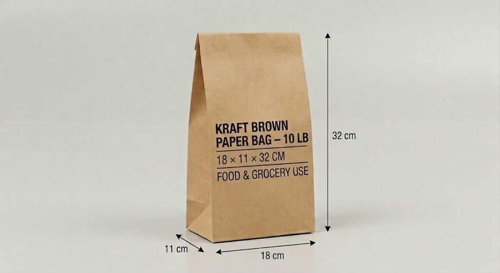 Kraft Brown Paper Bag – 10 lb | 18 × 11 × 32 cm | Food & Grocery Use